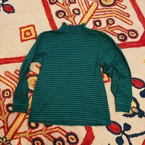 L.L. Bean teal navy stripe mock neck turtleneck long sleeve tee